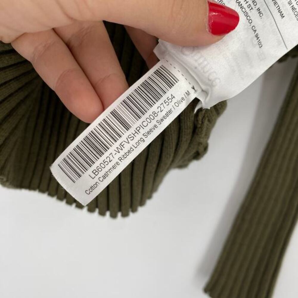 Quince Cotton Cashmere ribbed long sleeve sweater olive - Picture 6 of 9